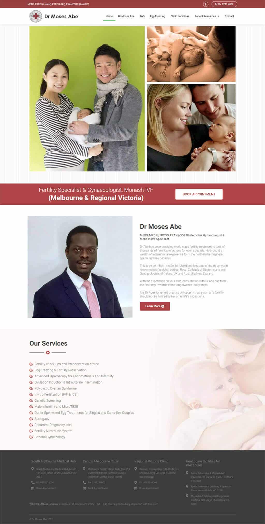 Medical Specialist Website focusing on Fertility, includes SEO, copy writing and ebooks