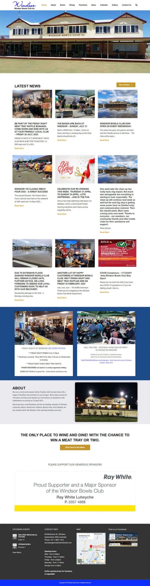 Website designed for a Queensland Bowls Club with a focus on local SEO